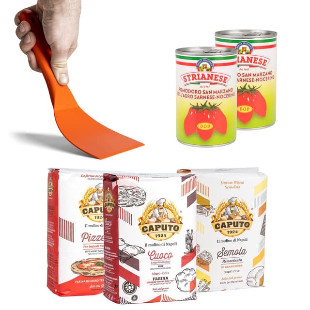 FUMOSA X Caputo & Strianese Pizza-Kit »Starter« (6-tlg.) | Pizzamehl | Semola | San Marzano Tomaten DOP | Pizza Zutaten | Teigspachtel