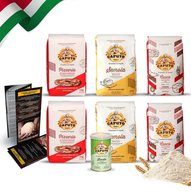 DELICRET - Testpaket - 2x 1kg Caputo Cuoco 2x 1kg Caputo Pizzeria 2x 1kg Caputo Semola + 1x 100g Caputo Lievito Trockenhefe